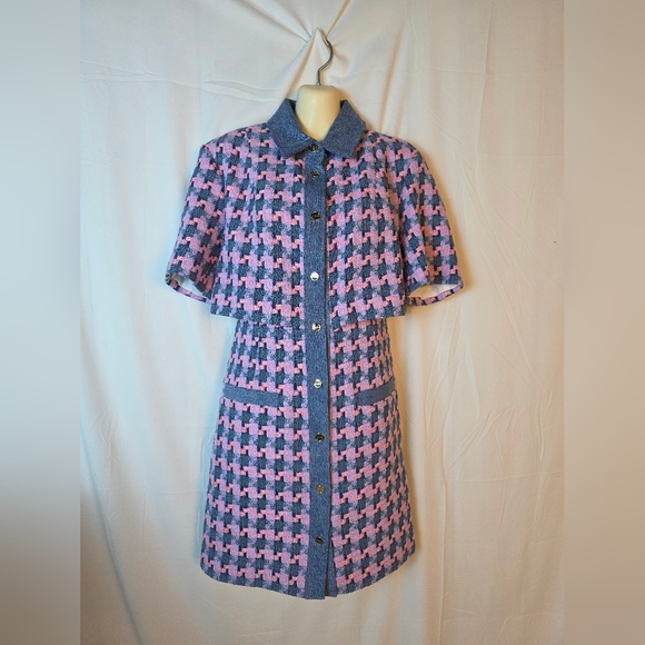 Sandro NWT Pink and Blue Textured Amadora Dress Size 40 - Picture 1 of 7